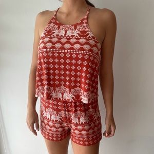 Poof! Red Boho Elephant Mandala romper jumpsuit